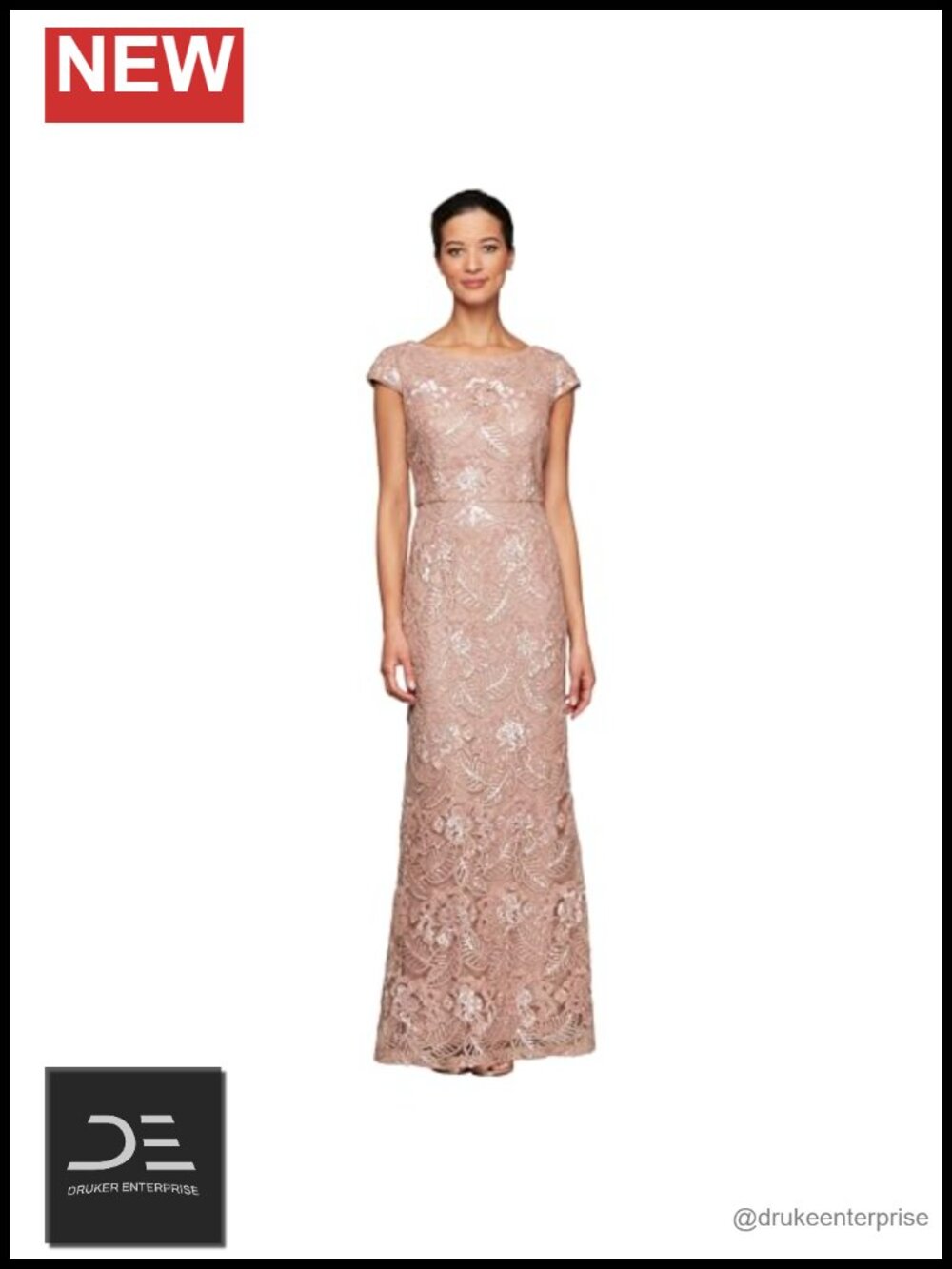 Embroidered Cap Sleeve Sequin Formal Dress
